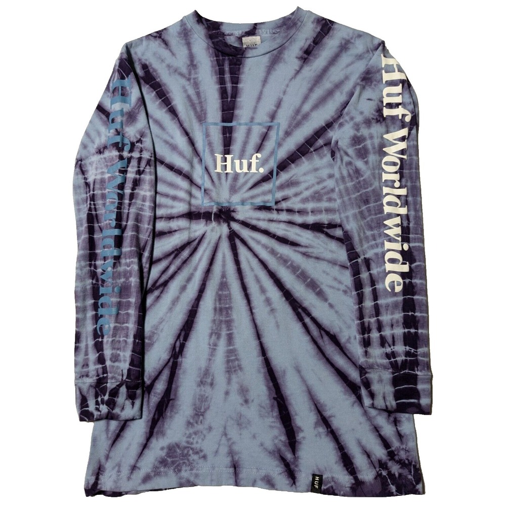 HUF WORLDWIDE Men Small Blue Purple Tie‎ Dye Cotton Long Sleeve T-Shirt